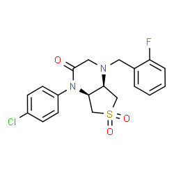 ChemSpider 2D Image | (4aR,7aS)-1-(4-Chlorophenyl)-4-(2-fluorobenzyl)hexahydrothieno[3,4-b]pyrazin-2(1H)-one 6,6-dioxide | C19H18ClFN2O3S