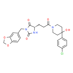 ChemSpider 2D Image | (5S)-3-(1,3-Benzodioxol-5-ylmethyl)-5-{3-[4-(4-chlorophenyl)-4-hydroxy-1-piperidinyl]-3-oxopropyl}-2,4-imidazolidinedione | C25H26ClN3O6
