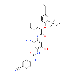 ChemSpider 2D Image | N-(2-Amino-4-{[(4-cyanophenyl)carbamoyl]amino}-5-hydroxyphenyl)-2-[2,4-bis(2-methyl-2-butanyl)phenoxy]hexanamide | C36H47N5O4