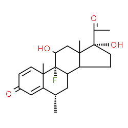 ChemSpider 2D Image | (6alpha,8xi,10xi,13xi,14xi)-9-Fluoro-11,17-dihydroxy-6-methylpregna-1,4-diene-3,20-dione | C22H29FO4