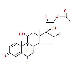 ChemSpider 2D Image | (6alpha,8xi,10xi,13xi,14xi,16alpha)-6,9-Difluoro-11,17-dihydroxy-16-methyl-3,20-dioxopregna-1,4-dien-21-yl acetate | C24H30F2O6
