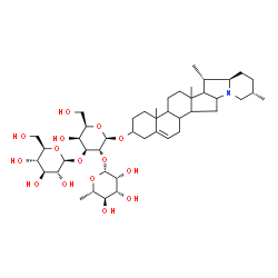 ChemSpider 2D Image | (8xi,9xi,10xi,13xi,14xi,16xi,17xi)-Solanid-5-en-3-yl 6-deoxy-beta-L-mannopyranosyl-(1->2)-[beta-D-glucopyranosyl-(1->3)]-beta-D-galactopyranoside | C45H73NO15