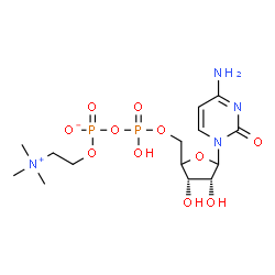 ChemSpider 2D Image | 4-Amino-1-{(4xi)-5-O-[hydroxy({[2-(trimethylammonio)ethoxy]phosphinato}oxy)phosphoryl]-D-erythro-pentofuranosyl}-2(1H)-pyrimidinone | C14H26N4O11P2
