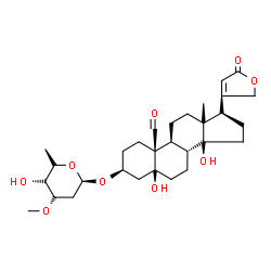 ChemSpider 2D Image | (3beta,5alpha,13alpha,14alpha)-3-[(2,6-Dideoxy-3-O-methyl-alpha-L-ribo-hexopyranosyl)oxy]-5,14-dihydroxy-19-oxocard-20(22)-enolide | C30H44O9