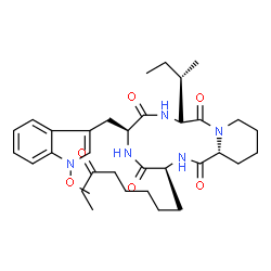 ChemSpider 2D Image | (3S,6S,9S,15aR)-9-sec-Butyl-6-[(1-methoxy-1H-indol-3-yl)methyl]-3-(6-oxooctyl)octahydro-2H-pyrido[1,2-a][1,4,7,10]tetraazacyclododecine-1,4,7,10(3H,12H)-tetrone | C34H49N5O6