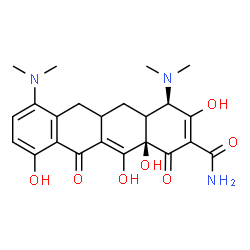 ChemSpider 2D Image | (4R,12aR)-4,7-Bis(dimethylamino)-3,10,12,12a-tetrahydroxy-1,11-dioxo-1,4,4a,5,5a,6,11,12a-octahydro-2-tetracenecarboxamide | C23H27N3O7
