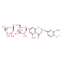 ChemSpider 2D Image | (2S)-5-Hydroxy-2-(3-hydroxy-4-methoxyphenyl)-4-oxo-3,4-dihydro-2H-chromen-7-yl 6-O-(6-deoxy-alpha-L-glycero-hexopyranosyl)-beta-D-threo-hexopyranoside | C28H34O15