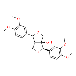 ChemSpider 2D Image | (3aS,4R,6aR)-1,4-Bis(3,4-dimethoxyphenyl)dihydro-1H,3H-furo[3,4-c]furan-3a(4H)-ol | C22H26O7
