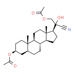 ChemSpider 2D Image | (3S,5S,8R,9S,10S,13S,14S,17S)-17-[(1S)-2-Acetoxy-1-cyano-1-hydroxyethyl]-10,13-dimethylhexadecahydro-1H-cyclopenta[a]phenanthren-3-yl acetate | C26H39NO5