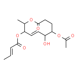 ChemSpider 2D Image | (4E)-7-Acetoxy-6-hydroxy-2-methyl-10-oxo-3,6,7,8,9,10-hexahydro-2H-oxecin-3-yl (2E)-2-butenoate | C16H22O7