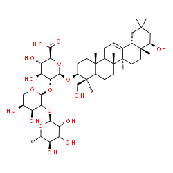 ChemSpider 2D Image | (3beta,5xi,9xi,22beta)-22,24-Dihydroxyolean-12-en-3-yl 6-deoxy-alpha-L-mannopyranosyl-(1->2)-alpha-L-arabinopyranosyl-(1->2)-beta-D-glucopyranosiduronic acid | C47H76O17
