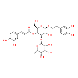 ChemSpider 2D Image | 2-(3,4-Dihydroxyphenyl)ethyl 3-O-(6-deoxy-beta-L-mannopyranosyl)-4-O-[(2E)-3-(3,4-dihydroxyphenyl)-2-propenoyl]-beta-D-glucopyranoside | C29H36O15