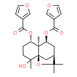 ChemSpider 2D Image | (1R,5S,6S,7S,9R)-2-Hydroxy-2,6,10,10-tetramethyl-11-oxatricyclo[7.2.1.0~1,6~]dodecane-5,7-diyl di(3-furoate) | C25H30O8