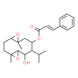 ChemSpider 2D Image | 10-Hydroxy-9-isopropyl-1,6-dimethyl-5,12-dioxatricyclo[9.1.0.0~4,6~]dodec-8-yl (2E)-3-phenylacrylate | C24H32O5