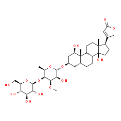 ChemSpider 2D Image | (1beta,3beta,5beta,9xi)-3-{[6-Deoxy-4-O-(beta-D-glucopyranosyl)-3-O-methyl-alpha-D-talopyranosyl]oxy}-1,14-dihydroxycard-20(22)-enolide | C36H56O14