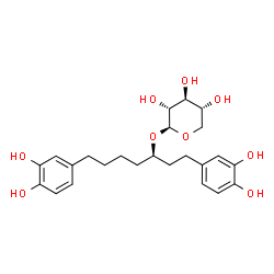 ChemSpider 2D Image | (3R)-1,7-Bis(3,4-dihydroxyphenyl)-3-heptanyl beta-D-xylopyranoside | C24H32O9