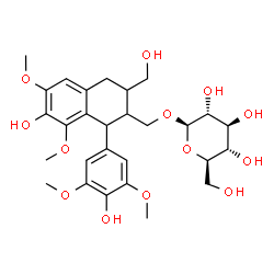 ChemSpider 2D Image | [7-Hydroxy-1-(4-hydroxy-3,5-dimethoxyphenyl)-3-(hydroxymethyl)-6,8-dimethoxy-1,2,3,4-tetrahydro-2-naphthalenyl]methyl beta-D-glucopyranoside | C28H38O13