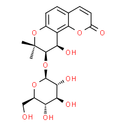 ChemSpider 2D Image | (9R,10R)-10-Hydroxy-8,8-dimethyl-2-oxo-9,10-dihydro-2H,8H-pyrano[2,3-f]chromen-9-yl beta-D-glucopyranoside | C20H24O10