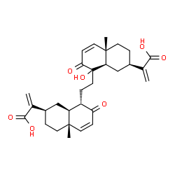 ChemSpider 2D Image | 2-[(2R,4aS,8S,8aS)-8-{2-[(4aS,7R,8aR)-7-(1-Carboxyvinyl)-1-hydroxy-4a-methyl-2-oxo-1,2,4a,5,6,7,8,8a-octahydro-1-naphthalenyl]ethyl}-4a-methyl-7-oxo-1,2,3,4,4a,7,8,8a-octahydro-2-naphthalenyl]acrylic 
acid | C30H38O7
