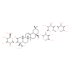 ChemSpider 2D Image | beta-D-Xylopyranosyl-(1->4)-6-deoxy-alpha-L-mannopyranosyl-(1->2)-1-O-[(2beta,3beta,5xi,9xi,18xi)-3-(beta-D-glucopyranuronosyloxy)-2,23-dihydroxy-23,28-dioxoolean-12-en-28-yl]-beta-L-arabinopyranose | C52H80O24