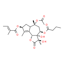 ChemSpider 2D Image | (3R,3aS,4R,6R,8S,9bR)-6-Acetoxy-4-(butyryloxy)-3,3a-dihydroxy-3,6,9-trimethyl-2-oxo-2,3,3a,4,5,6,6a,7,8,9b-decahydroazuleno[4,5-b]furan-8-yl (2E)-2-methyl-2-butenoate | C26H36O10