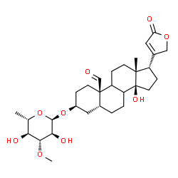 ChemSpider 2D Image | (3beta,5beta,8xi,9xi,17alpha)-3-[(6-Deoxy-3-O-methyl-alpha-L-glucopyranosyl)oxy]-14-hydroxy-19-oxocard-20(22)-enolide | C30H44O9