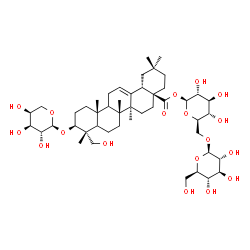 ChemSpider 2D Image | 1-O-[(3beta,5xi,9xi)-3-(alpha-L-Arabinopyranosyloxy)-23-hydroxy-28-oxoolean-12-en-28-yl]-6-O-beta-D-glucopyranosyl-beta-D-glucopyranose | C47H76O18