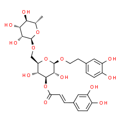 ChemSpider 2D Image | 2-(3,4-Dihydroxyphenyl)ethyl 6-O-(6-deoxy-alpha-L-mannopyranosyl)-3-O-[(2E)-3-(3,4-dihydroxyphenyl)-2-propenoyl]-beta-D-glucopyranoside | C29H36O15