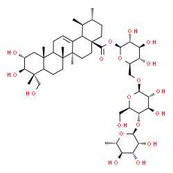 ChemSpider 2D Image | 6-Deoxy-alpha-L-mannopyranosyl-(1->4)-beta-D-glucopyranosyl-(1->6)-1-O-[(2alpha,3beta,5xi,9xi,18xi)-2,3,23-trihydroxy-28-oxours-12-en-28-yl]-beta-D-glucopyranose | C48H78O19