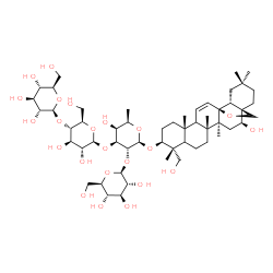 ChemSpider 2D Image | (3beta,5xi,9xi,16beta)-16,23-Dihydroxy-13,28-epoxyolean-11-en-3-yl beta-D-glucopyranosyl-(1->2)-[beta-D-glucopyranosyl-(1->4)-beta-D-glucopyranosyl-(1->3)]-6-deoxy-beta-D-galactopyranoside | C54H88O23