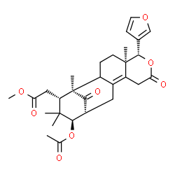 ChemSpider 2D Image | Methyl [(1R,5R,6R,13R,14R,16S)-14-acetoxy-6-(3-furyl)-1,5,15,15-tetramethyl-8,17-dioxo-7-oxatetracyclo[11.3.1.0~2,11~.0~5,10~]heptadec-10-en-16-yl]acetate | C29H36O8