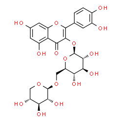 ChemSpider 2D Image | 2-(3,4-Dihydroxyphenyl)-5,7-dihydroxy-4-oxo-4H-chromen-3-yl 6-O-beta-D-xylopyranosyl-beta-D-glucopyranoside | C26H28O16