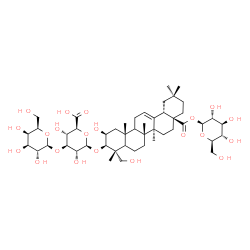 ChemSpider 2D Image | 1-O-[(2beta,3beta,5xi,9xi)-3-{[3-O-(beta-D-Galactopyranosyl)-beta-D-glucopyranuronosyl]oxy}-2,23-dihydroxy-28-oxoolean-12-en-28-yl]-beta-D-glucopyranose | C48H76O21