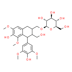 ChemSpider 2D Image | [6-Hydroxy-4-(4-hydroxy-3,5-dimethoxyphenyl)-3-(hydroxymethyl)-5,7-dimethoxy-1,2,3,4-tetrahydro-2-naphthalenyl]methyl beta-D-glucopyranoside | C28H38O13