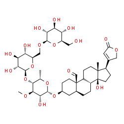 ChemSpider 2D Image | (3beta,5alpha,9xi)-3-{[beta-D-Glucopyranosyl-(1->6)-beta-D-glucopyranosyl-(1->4)-6-deoxy-3-O-methyl-beta-L-idopyranosyl]oxy}-14-hydroxy-19-oxocard-20(22)-enolide | C42H64O19