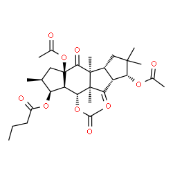 ChemSpider 2D Image | (1R,3aR,3bS,4aR,6S,7S,7aR,8R,8aR,9aR)-1,4a,8-Triacetoxy-2,2,3b,6,8a-pentamethyl-4,9-dioxotetradecahydro-1H-cyclopenta[a]-s-indacen-7-yl butyrate | C30H42O10