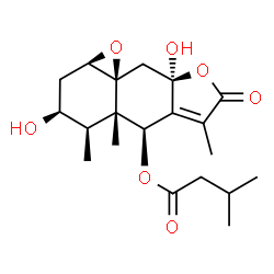 ChemSpider 2D Image | (1aR,3S,4R,4aS,5S,8aR,9aS)-3,8a-Dihydroxy-4,4a,6-trimethyl-7-oxo-2,3,4,4a,5,7,8a,9-octahydro-1aH-oxireno[8,8a]naphtho[2,3-b]furan-5-yl 3-methylbutanoate | C20H28O7
