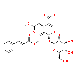ChemSpider 2D Image | (2S,3Z,4S)-2-(beta-D-Glucopyranosyloxy)-4-(2-methoxy-2-oxoethyl)-3-(2-{[(2E)-3-phenyl-2-propenoyl]oxy}ethylidene)-3,4-dihydro-2H-pyran-5-carboxylic acid | C26H30O13