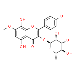 ChemSpider 2D Image | 5,8-Dihydroxy-2-(4-hydroxyphenyl)-7-methoxy-4-oxo-4H-chromen-3-yl 6-deoxy-alpha-L-mannopyranoside | C22H22O11
