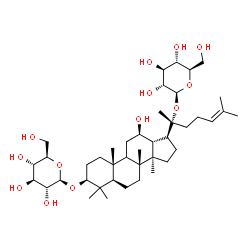 ChemSpider 2D Image | (3beta,9xi,12beta,20R)-20-(beta-D-Glucopyranosyloxy)-12-hydroxydammar-24-en-3-yl beta-D-glucopyranoside | C42H72O13