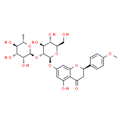 ChemSpider 2D Image | (2R)-5-Hydroxy-2-(4-methoxyphenyl)-4-oxo-3,4-dihydro-2H-chromen-7-yl 2-O-(6-deoxy-alpha-L-mannopyranosyl)-beta-D-glucopyranoside | C28H34O14