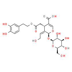 ChemSpider 2D Image | (2S,3Z,4S)-4-{2-[2-(3,4-Dihydroxyphenyl)ethoxy]-2-oxoethyl}-2-(beta-D-glucopyranosyloxy)-3-(2-hydroxyethylidene)-3,4-dihydro-2H-pyran-5-carboxylic acid | C24H30O14