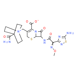 ChemSpider 2D Image | 7-{[(5-Amino-1,2,4-thiadiazol-3-yl)(methoxyimino)acetyl]amino}-3-[(4-carbamoyl-1-azoniabicyclo[2.2.2]oct-1-yl)methyl]-8-oxo-5-thia-1-azabicyclo[4.2.0]oct-2-ene-2-carboxylate | C21H26N8O6S2