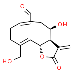 ChemSpider 2D Image | (3aR,4R,6E,10Z,11aR)-4-Hydroxy-10-(hydroxymethyl)-3-methylene-2-oxo-2,3,3a,4,5,8,9,11a-octahydrocyclodeca[b]furan-6-carbaldehyde | C15H18O5