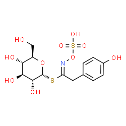 ChemSpider 2D Image | 1-S-[(1E)-2-(4-Hydroxyphenyl)-N-(sulfooxy)ethanimidoyl]-1-thio-alpha-D-glucopyranose | C14H19NO10S2
