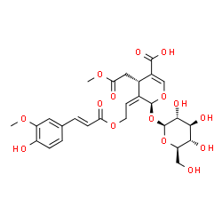 ChemSpider 2D Image | (2S,3Z,4S)-2-(beta-D-Glucopyranosyloxy)-3-(2-{[(2E)-3-(4-hydroxy-3-methoxyphenyl)-2-propenoyl]oxy}ethylidene)-4-(2-methoxy-2-oxoethyl)-3,4-dihydro-2H-pyran-5-carboxylic acid | C27H32O15
