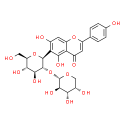 ChemSpider 2D Image | (1S)-1,5-Anhydro-2-O-alpha-L-arabinopyranosyl-1-[5,7-dihydroxy-2-(4-hydroxyphenyl)-4-oxo-4H-chromen-6-yl]-D-glucitol | C26H28O14