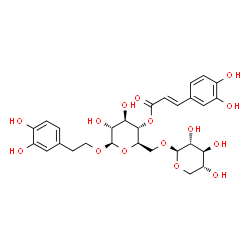 ChemSpider 2D Image | 2-(3,4-Dihydroxyphenyl)ethyl 4-O-[(2E)-3-(3,4-dihydroxyphenyl)-2-propenoyl]-6-O-beta-D-xylopyranosyl-beta-D-glucopyranoside | C28H34O15