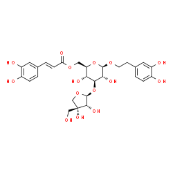 ChemSpider 2D Image | 2-(3,4-Dihydroxyphenyl)ethyl 3-O-[(2S,3R,4R)-3,4-dihydroxy-4-(hydroxymethyl)tetrahydro-2-furanyl]-6-O-[(2E)-3-(3,4-dihydroxyphenyl)-2-propenoyl]-beta-D-glucopyranoside | C28H34O15