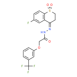 ChemSpider 2D Image | N'-[(4Z)-6-Fluoro-1,1-dioxido-2,3-dihydro-4H-thiochromen-4-ylidene]-2-[3-(trifluoromethyl)phenoxy]acetohydrazide | C18H14F4N2O4S
